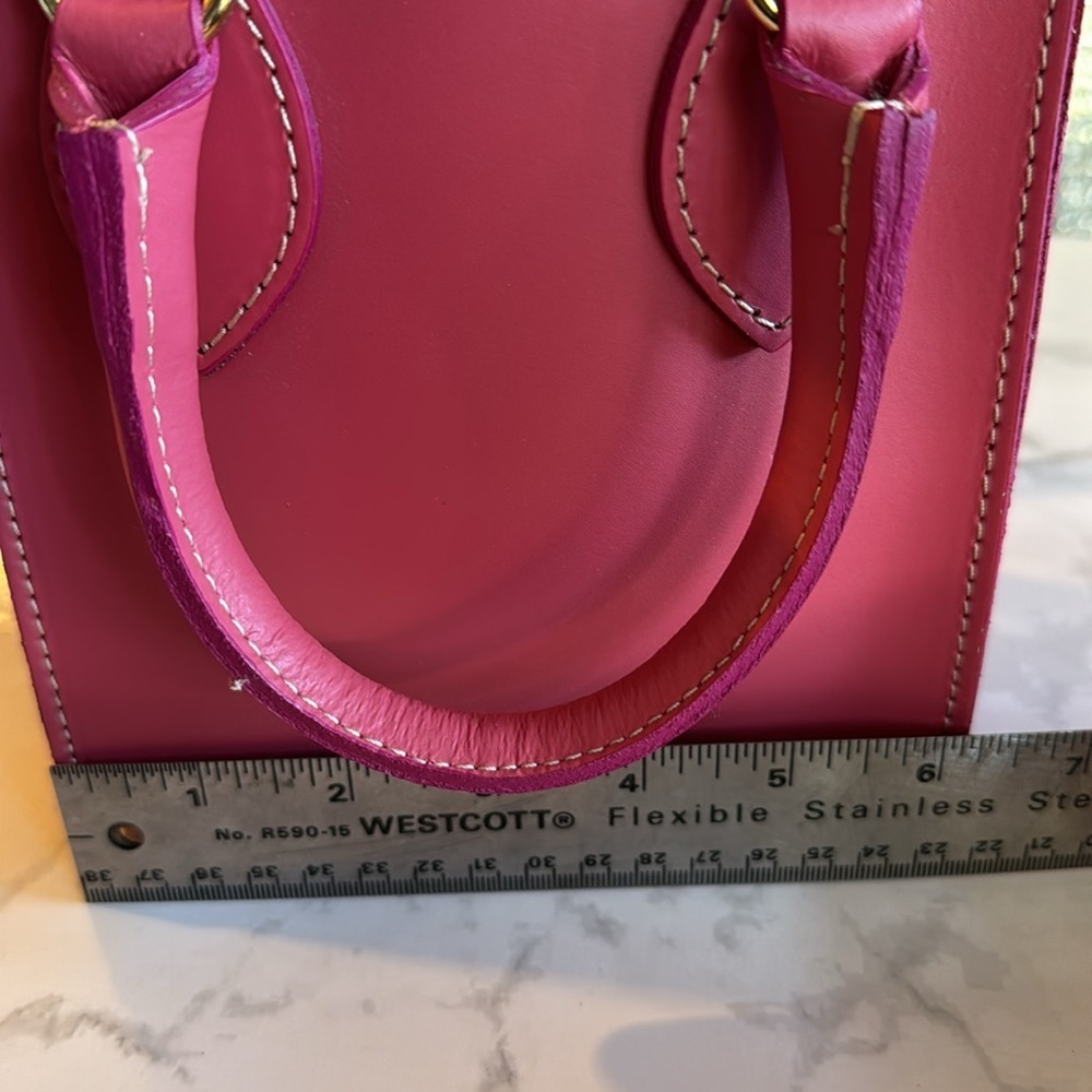 New Anna Paola Leather Crossbody Handbag Fuxia Pink With Long Strap Handles - Picture 5 of 8